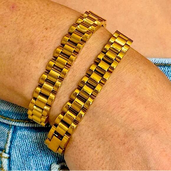 Gold Link Watch Band Bracelet Chain Link Unisex - Picture 10 of 11